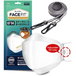 KF94 Certified [10 Pack][BLUNA] Premium 4-Layer White Face Mask [Adjustable Ear Loop][Anti-Trouble Skin][Individual Pack][Made in KOREA] + 1 Lanyard