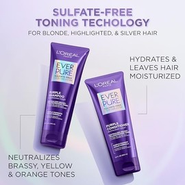 L’Oréal Paris Shampoo con tecnología morada Ever Pure Purple, neutraliza y matiza los tonos amarillentos y naranjas del pelo, para todo tipo de pelo t
