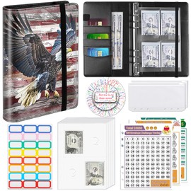 100 Envelopes Money Saving Challenge A5 Money Saving Binder with Cash Envelopes，Budget Binder Savings Challenge Book for 100 Day to Save $5,050 for Budgeting Planner, American Flag Eagle