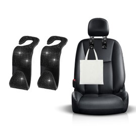 Ohleats 2 PCS Bling Car Seat Headrest Hooks, Crystal Rhinestone Back Seat Hanging Storage Organizer, Vehicle Seat Hanger Holder for Purse Handbag Coat, Interior Car Accessories (Black)