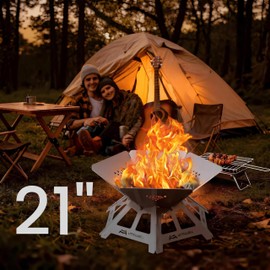 21" Portable Outdoor Fire Pit with Charcoal Grill Net & Storage Bag