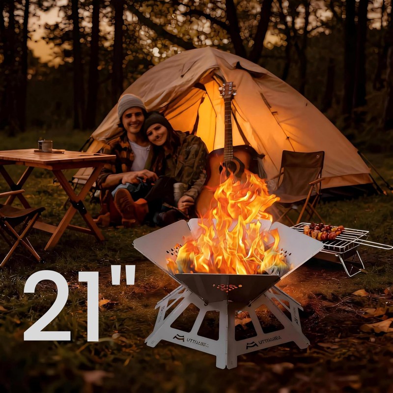 21" Portable Outdoor Fire Pit with Charcoal Grill Net &