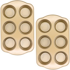 Nonstick Carbon Steel Jumbo Muffin Pans 6 Cup 2 Pack Extra Large Cupcake Tins Nonstick Coating 3.5 Dia Oven Safe Baking Premiumcolor: Gold-6cup jumbo muffin pan 2 pack