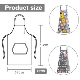 YZDZSW Kitchen Aprons for Women, 2 Pcs Kitchen Cooking Aprons, Waterproof Cooking Apron with Pockets Adjustable Ladies Aprons for Kitchen Baking Gardening BBQ(Floral)