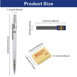 JIANTA Mechanical Pencil Set, 4 Pieces Automatic Mechanical Pens, 0.3, 0.5, 0.7, 0.9 mm, Mechanical Pencil with 8 Cans of HB Pencil Leads and 4 Erasers for Writing, Engineering, Drawing, Sketching