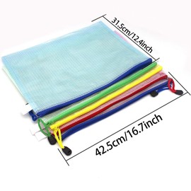 5 Pcs Plastic Wallets A3 File Folder Zip Bags Zipped Wallets - Extra Thick Mesh A3 Document wallet Zipper Bags Ziplock Bags Plastic a3 Wallets for Offices Home Travel School Supplies (A3 File Folders)