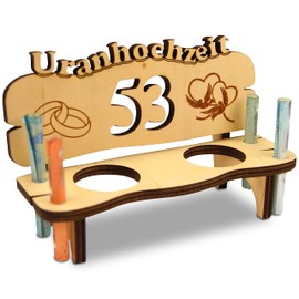 Urhome Wedding Shot Bench Made of Wood and 2 Shot Glasses - 53rd Wedding Anniversary for Uranium Wedding - Wedding Bench with Glasses for Anniversary - Wedding Gift for Bride and Groom