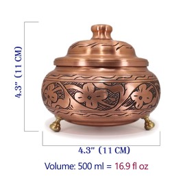 Copper Sugar Bowl with Lid - 17 oz, Handcrafted Turkish Motif Design | Multipurpose Seasoning & Spice Jar, Coffee Canister | Ideal Kitchen Decor & Housewarming Gift (Chiseled Floral - Copper Color)