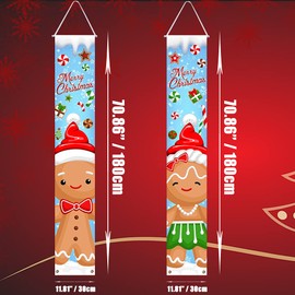 Gingerbread Christmas Decorations Gingerbread Porch Sign Banner Merry Christmas Hanging Door Banner for Indoor Outdoor Christmas Holiday Decorations Gingerbread Party Supplies