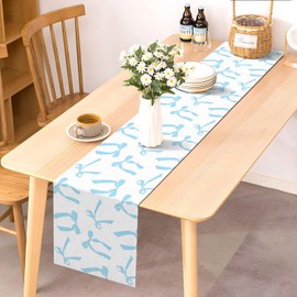 Pudodo Blue Bow Table Runner for Birthday Bridal Baby Shower Party Decorations Kitchen Dining Home Decor (Blue, 13" x 72")