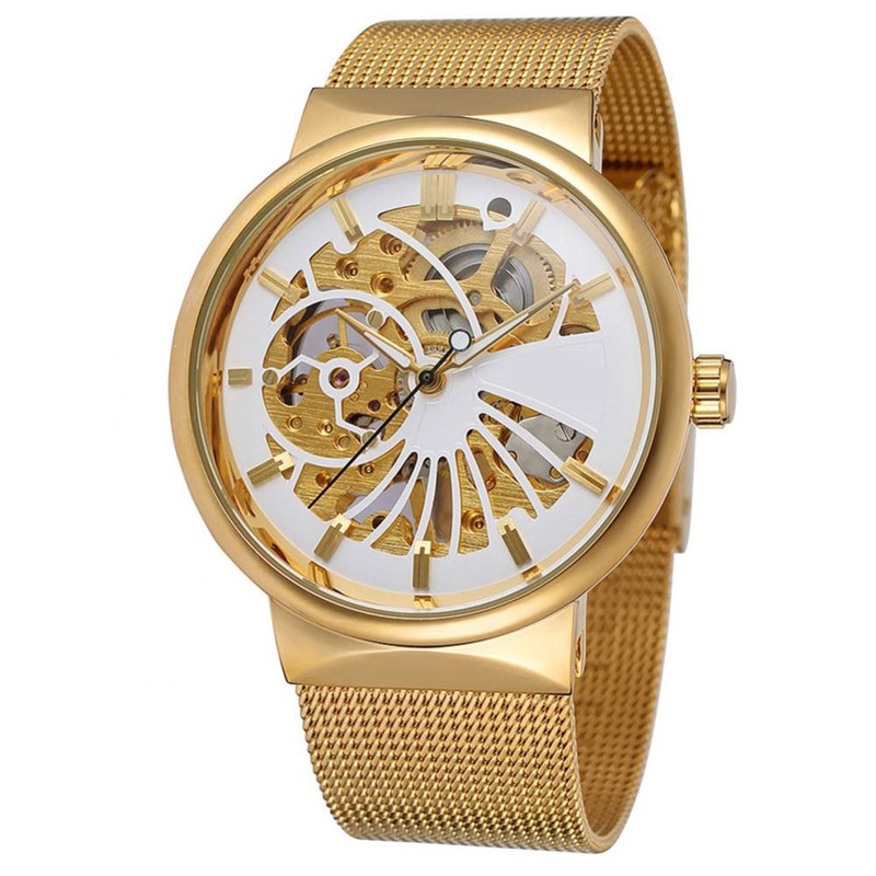 FORSINING Hollow Out Waterproof Automatic Mechanical Steel Mesh Belt Male