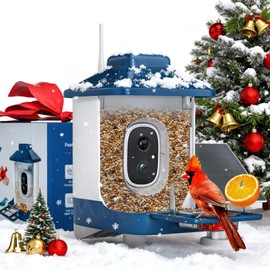 Bird Feeder with Camera, AI Bird Identification, Full HD Live Video, Solar Powered, 2.4Ghz WiFi, Nstant Arrival Alerts - White Elephant Gifts