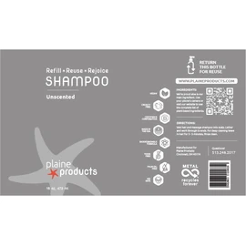 Plaine Products Eco-Friendly Shampoo - Unscented - Sulfate Free, 16oz (Refill without Pump)