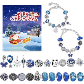 Christmas Advent Calendar Bracelets 2024 for Girls 24 Days Xmas Countdown Calendar DIY Jewelry Making Kit Gift 22 Charm Beads 2 Bracelets for Kids Teens Women
