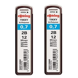 Rotring Lead Refills Hi-Polymer for Fine Mechanical Pencils 0.70mm 2B (2 x Pack of 12)