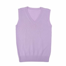 MIRIPARIS Cotton Knit Vest, School Vest, Plain, 100% Cotton, V-Neck, Uniform, School Vest, Vest, lavender