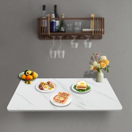 Wall Mounted Folding Table, 27.56'' x 15.75'' Folding Table 176 lbs Load Capacity Floating Desk with Trestle Mutifuctional Hanging Desk for Small Space Wooden Desk for Office Home Kitchen (White)