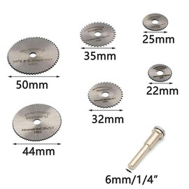 Circular Saw Disc Set, HSS Saw Discs Wheel Cutting Blades with 1/4" Shank Mandrel for Dremel Rotary Tools (22mm, 25mm, 32mm, 35mm, 44mm, 50mm)