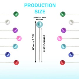 Hocansen 100 Pcs Straight Pins Sewing Pearl Pins for Bouquets 65mm Sewing Pins Ball Head Stick Pins for Crafts Quilting Pins for Jewelry Making (Colour/DT65mm)