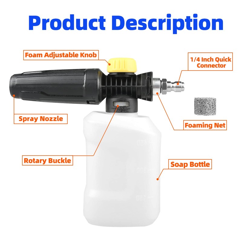 Sooprinse Car Washer Foam Cannon, Adjustable Snow Foam Lance with