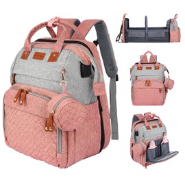 JOYCE Diaper Bag Backpack, with Changing Table Backpack, 900D Oxford Cloth, Large Capacity Diaper Backpack, 3 in 1 Multifunctional Travel Baby Diaper Backpack (pinkish gray)