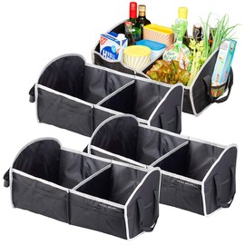 PEARL Car Organiser: Set of 4 Foldable Boot Bags, 2 Carry Handles & Divider (Boot Organiser Bags, Non-Slip Boot Bag, Tool Box)