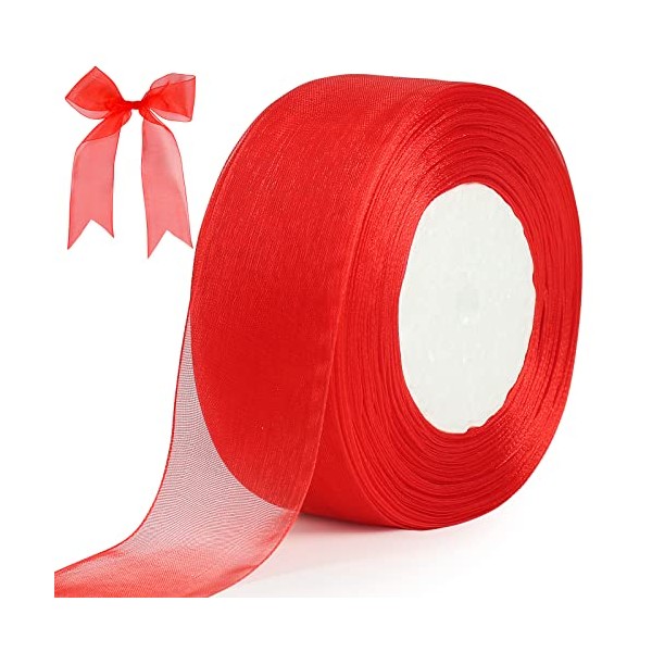 Red Organza Ribbon, 40mm x 50 Yards Double Faced Sheer