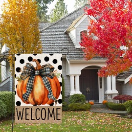 OQUAYA Fall Garden Flag 12x18 Inch Double Sided Outside, Autumn Pumpkin Welcome Seasonal Small Yard Outdoor Flag (Black-Polka-Dot-NO.10)