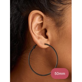 FOCALOOK Black Hoop Earrings 50mm Stainless Steel Hypoallergenic Thin Lightweight Big Round Hoop Earrings for Women