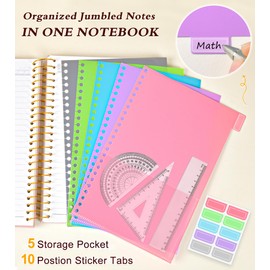 5 Subject Notebook College Ruled, Hardcover Spiral Notebook with Removable Pocket Dividers Tabs, 240 Pages Lined Spiral Journal Notebook for Women, 5x7 Notebooks for Work School Note taking A5 Pink