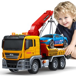 Bstoyder Kids Toys for 3 4 5 6 7 Years Old Boys, Large Tow Truck Toy, Friction Powered Transport Truck Crane Vehicle Toy with Lights and Sounds, Racing Car, Birthday Gifts for Boys Girls