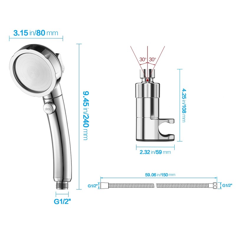 KAIYING High Pressure Shower Heads with Shower Thermometer, 3 Spray
