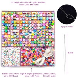 2380 Stück Ton-Perlen Armbänder, 480 Polymerton + 300 Buchstaben + 1600 flache Tonperlen, Perlen für Armbänder, DIY-Armband-Set (2380)