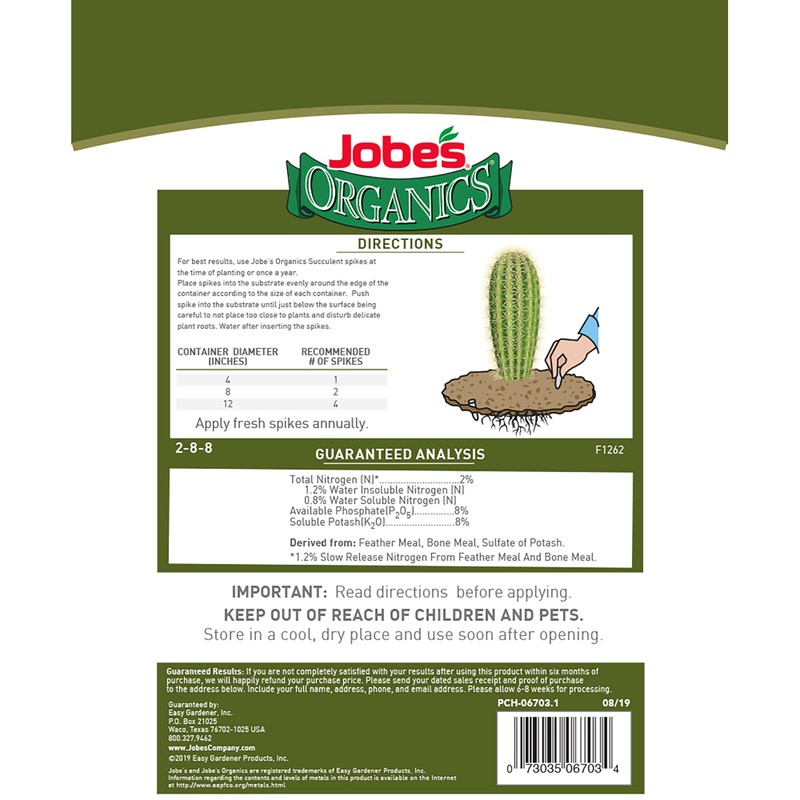Jobe's Organics Succulent Fertilizer Spikes, Easy Plant Care for Succulent,