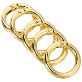 PATIKIL 25x18x4mm Spring Gate O Rings, 5 Pack Round Snap Clip Zinc Alloy for Keyrings Buckle, Gold