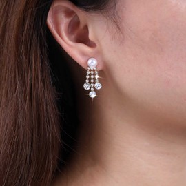 Sttiafay Vintage Crystal Pearl Drop Earrings Rhinestone Tassel Dangle Earrings Gold Pearl Stud Earrings Sparkle Cz Pearl Bridal Earrings Jewelry for Women