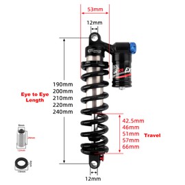 JFOYH Adjustable Oil+Coil Spring Rear Shock Suspension, Shock Absorbers For Downhill MTB Bike/E-bike, 200mm X 550lbs - Black