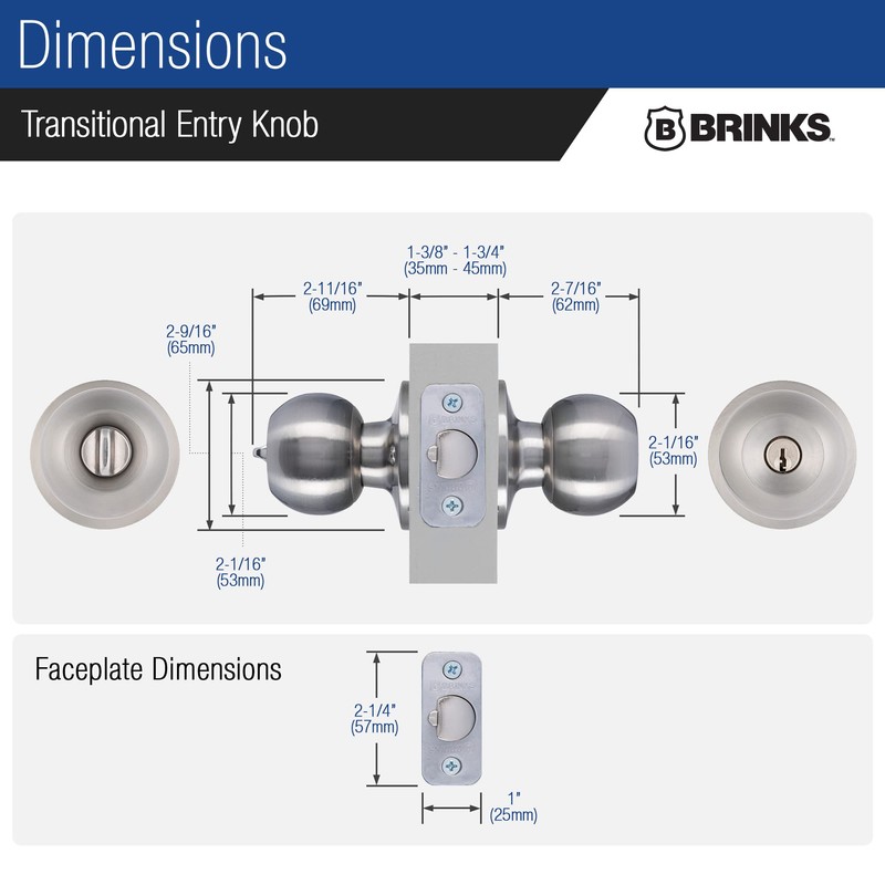 BRINKS – Transitional Keyed Entry Ball Door Knob, Satin Nickel