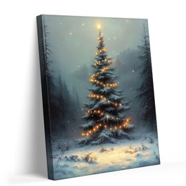 Christmas Canvas wall art decor with Colorful Lights, Nighttime Snowfall Scene, Beautiful Lighting for Festive Decor, Great for Holiday Home Decor, 11X14inch, Ideal Gift for Christmas Celebrations