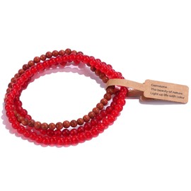 SONNYX 3Pcs 4mm Semi-Precious Gemstones Beaded Bracelets for Women Men Healing Crystal Stone Bracelet Stretch Round Beaded Elastic Bracelets Unisex Jewelry Gifts(Red)