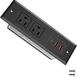 Generic Recessed Power Strip with PD 20W USB C Plug in 2 Outlets & 2 USB-A Ports &1 USB-C Port,Hidden Power Strip Built in Sofa Table Cabinet Nightstand Couch, BLACK