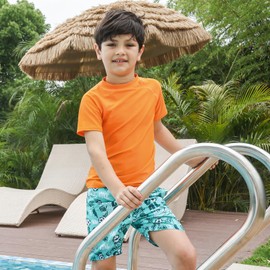 LACOFIA Boys Short Sleeve Rash Vest Kids UPF50+ Sun Protection Swim Tops Children Rash Guard Quick Drying Orange 11-12 Years