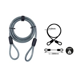 Yale YC1/10/220/1 - Security Cable 2200mm - Flexible Steel Cable - Additional Security to use with Bike Lock - Complete Protection