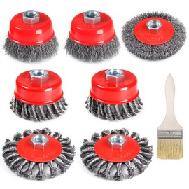 YUEARN 4 1/2" Angle Grinder Wire Wheel Set - 4 Inch & 3 Inch Knotted Crimped Wire Cup Brushes for Rust, Paint, and Corrosion Removal Tools with 5/8-11 UNC Threaded Arbor 7 Packs