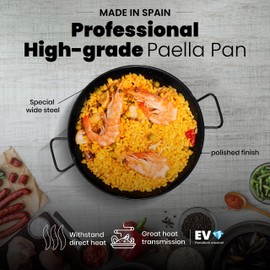 Machika Paella Pan| Professional Induction Cookware| Enameled Steel Nonstick Pan for Cooking Mediterranean Food, Steaks & More | Ideal for Restaurants, Catering, Events | 3 Servings | 15 in |