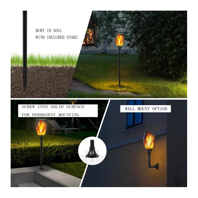 Newbeegoods 4 Pack Solar LED Flame Lamp Flickering Torch Light