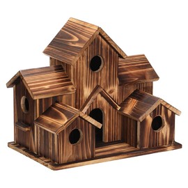 Yuemsh Wooden Bird House Hanging Bird House Hanging Wooden Bird House for Outside 6 Hole Wooden Bird House Courtyard Backyard Decorations