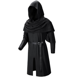 TOKYO REVENGERS Men Medieval Renaissance Pirate Costume Knight Cosplay Outfit LARP Costume Accessories Set (BK S)