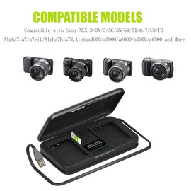 Palogreen NP-FW50 Battery Charger Compatible with Sony Alpha A6000, A6400, A6100, A6300, A6500, A5100, A7, A7 II, A7R, A7R II, A7R2, A7S, A7S II, A7S2, A5000, A3000, RX10, NEX-3/5/7 Series