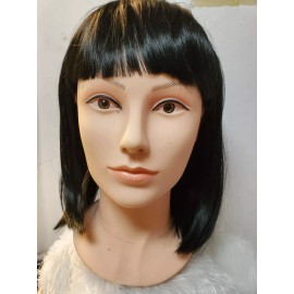 Unbranded Wig Black Very Soft  Hair Piece Bangs Wig   Elastic Sizer In Cap Past Chin Lgth